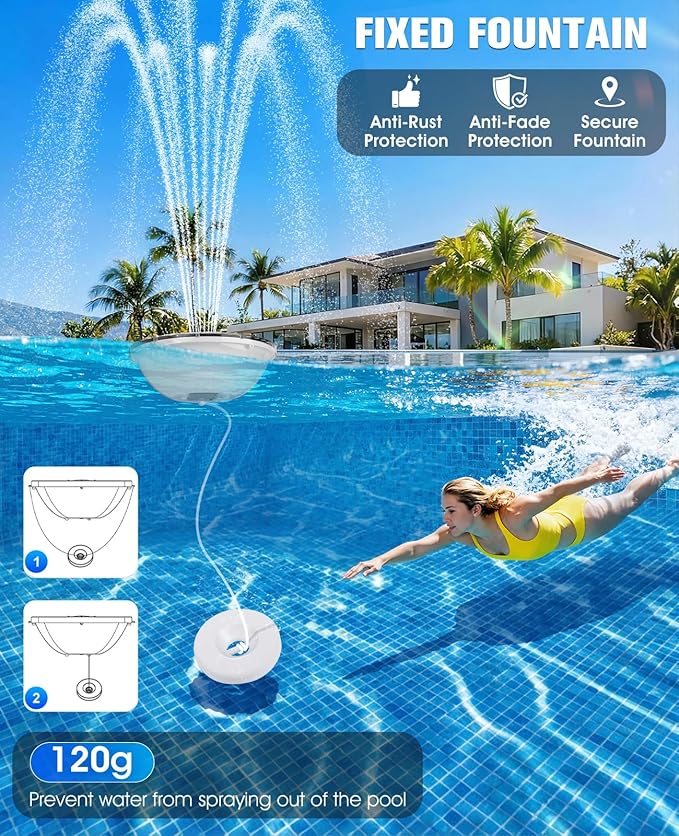 2PKS Solar Pool Fountains with Light Show,2026 Upgraded Large Solar Pool Water Fountain Kit, Floating Pool Fountain for Above Ground Pool,Solar Floating Fountain Pumps for All day Use