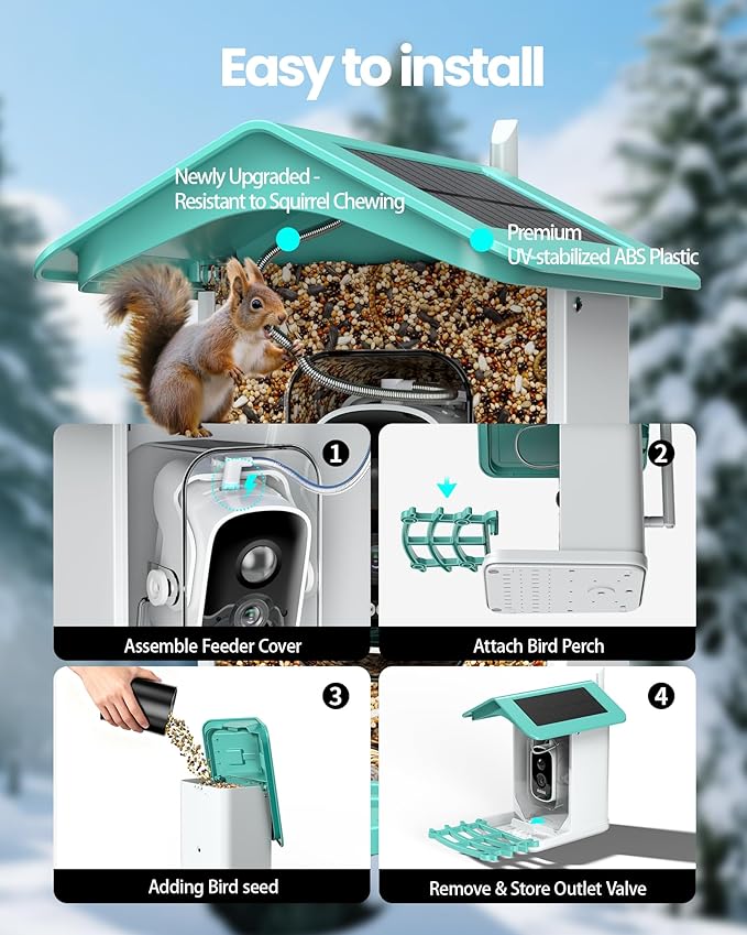 isYoung Smart Bird Feeder with Camera, AI Identifies 16,000+ Birds, Solar Powered, 2.5K HD, Auto Capture & Notify, Ideal Gift for Bird Lovers
