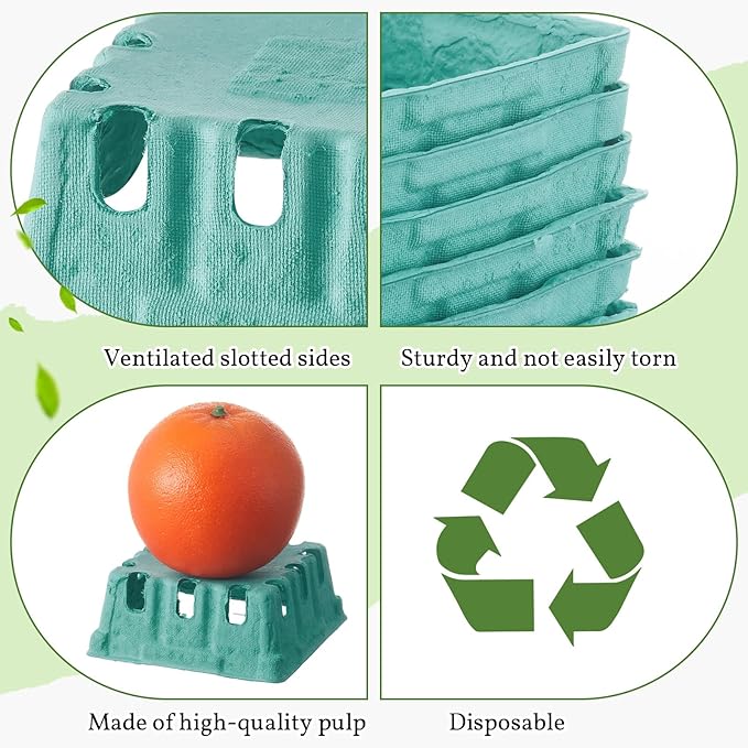 Reallnaive 50 Pack Green Pulp Fiber Berry Baskets 1/2 Pint, Small Molded Produce Vented Basket for Strawberry, Blueberry, Raspberry, Vegetables, Farmers Market, Fruit Picking, Garden Harvest, Party