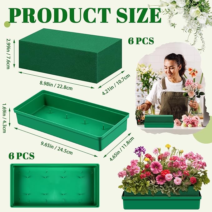 Teenyyou 6 Pack Large Size Floral Foam with Bowl 9.65" l x 4.65" W x 3" H Rectangle Wet Floral Foam Cage Blocks Flower Arrangements Supplies for Table Party Festival Flower Decor