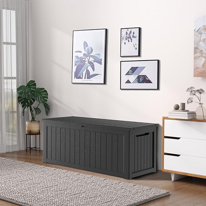 Outdoor Storage Box 275GAL Waterproof Resin Deck Box,Pool Accessories Supplies，UV-Resistant Lockable Package Delivery Bin for Garden Tools,Large Patio Outside Cushions,Chest,Furniture,Black