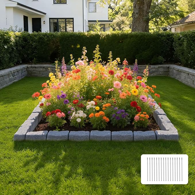 VEVOR Faux Stone Landscape Edging, 15.5 ft Kit, No Dig Garden Edging Border, Blocks for Lawn, Flower Beds, Yard, 4 Pack Each Section Has 6 Bricks 46.46"L x 3.74"W x 2.24"H, 16 Spikes & 4 Corners, Gray