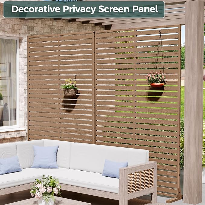 Privacy Fence Screen with Stand 6 Panel 72" H×47" W HDPE Decorative Privacy Panels with Stand, Air Conditioner Fence Panels, Privacy Screen for Outdoor Backyard, Balcony, Pool