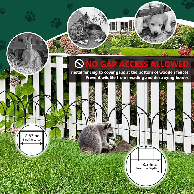 Small Decorative Garden Fence, 10 Panels, 16.53 in H x 10.5 ft L, No Dig Black Metal Border Edging for Flower Beds, Yard and Patio, Rabbit and Small Dog Barrier