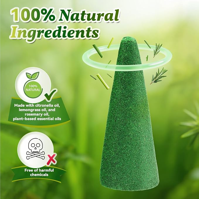 50 Pcs Mosquito Repellent Incense Cones with 2 Metal Dishes, Natural Citronella Incense Cone for Outdoor & Indoor, Suitable for Camping, Hiking, Patio, Poolside, Living Room