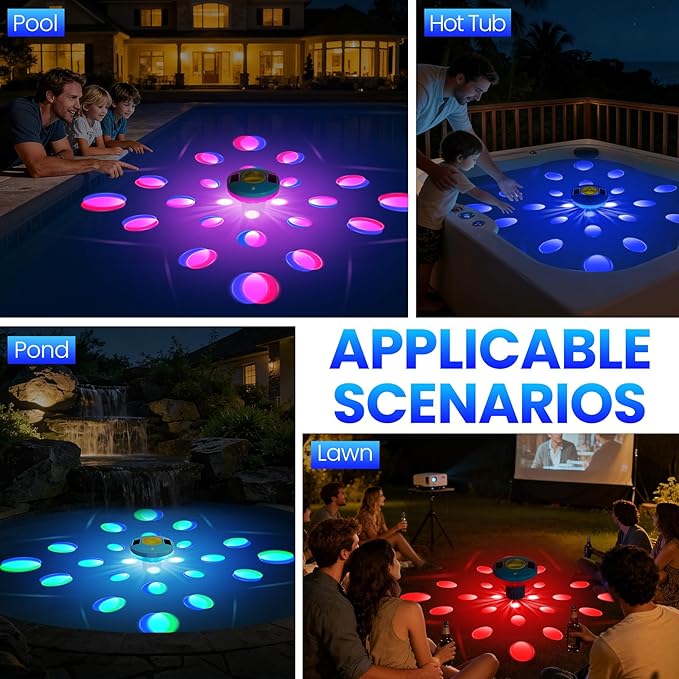 ChlorBlu Solar Chlorine Floater,Chlorine Floater with Colorful Lights,Large Capacity Floating Chlorine Dispenser for Pool,7.6" Pool Chlorine Floater,Button Control Chlorine Floater for Hot Tub(Yellow)