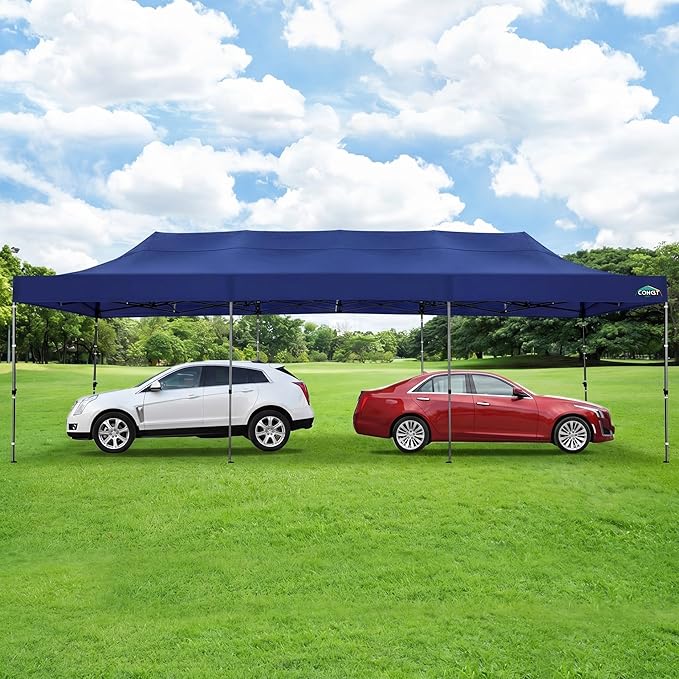 COBIZI 10x30 Pop up Carport 10x30 Canopy Tent with Sidewalls, Heavy Duty Party Tent Tents for Parties, Foldable UPF 50+ Waterproof Commercial Easy up Canopy with Roller Bag, Navy Blue