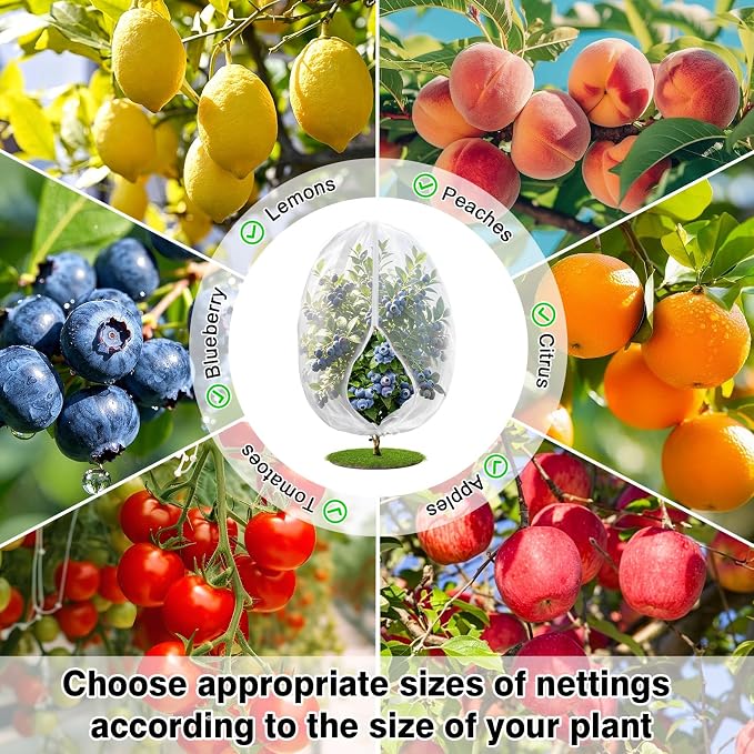 4PCS 4Ft × 5Ft Fruit Tree Netting with Zipper and Drawstring, 60 Mesh Thickened Garden Bird Netting for Blueberry Bushes, Fruits, Vegetables, Insect Bird Barrier Mesh Protective Cover