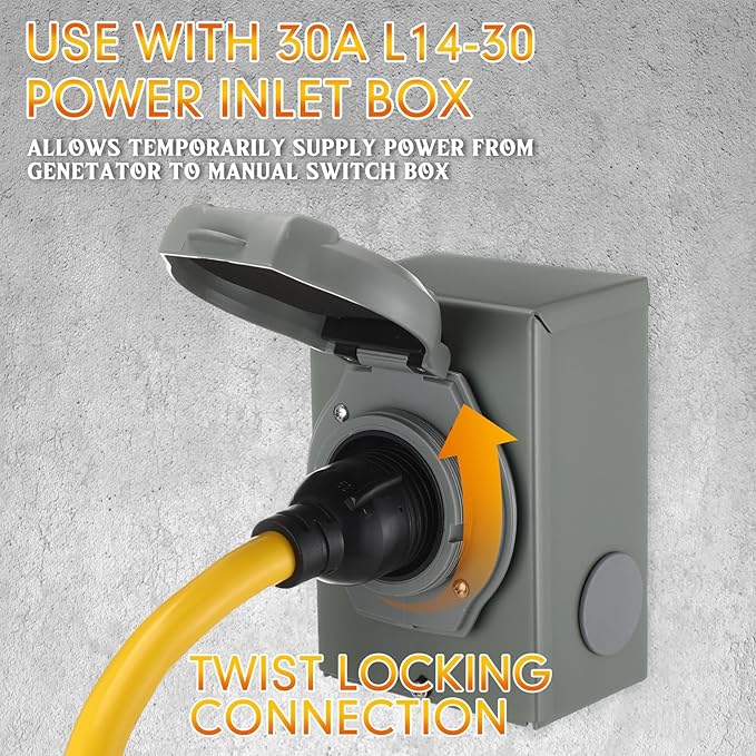 Tellegloww NEMA 5-15P to L14-30R Generator Adapter Cord 15a 3prong Male to 30a 4prong Locking Female Generator Transfer Switch House Inlet Box Adapter, STW 10 AWG, ETL Listed