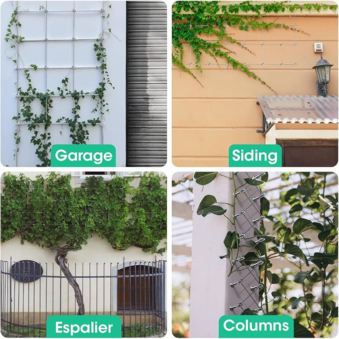 Professional T316 Stainless Steel Wire Trellis Kit for Climbing Plants Outdoor, Heavy Duty Plant Support System (53Ft x 1/8"), Garden Wire Grid Espalier Trellis Kit with Rust Proof Design