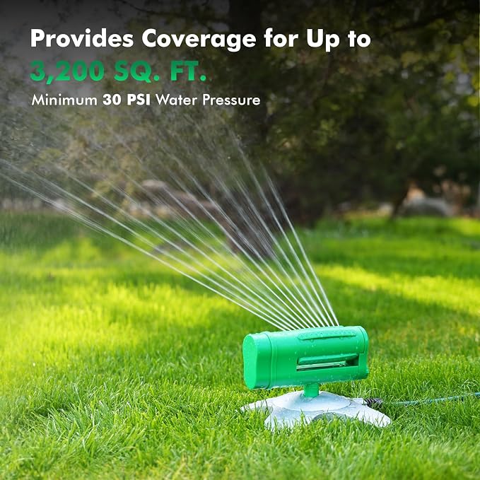 RESTMO Turbo Oscillating Sprinkler, Irrigation Sprinklers for Large Yard | 360°Rotating & Ultra-Stable Base,Adjustable Flow & 4-Way Manual Watering Patterns,Sprinkler Ideal for Plants,lawns & gardens