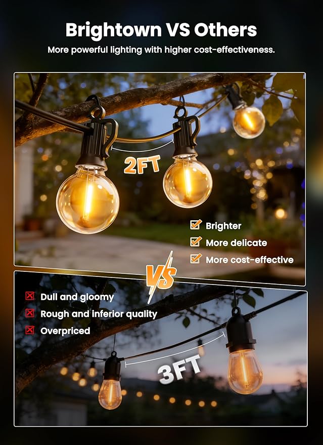 Brightown 108FT 52LED Solar String Lights Outdoor with Remote & USB Port, Shatterproof Bulbs, Dimmable & Timable, 3 Modes, Patio Lights Solar Powered with Mount Clips for Camping Backyard Garden Decor
