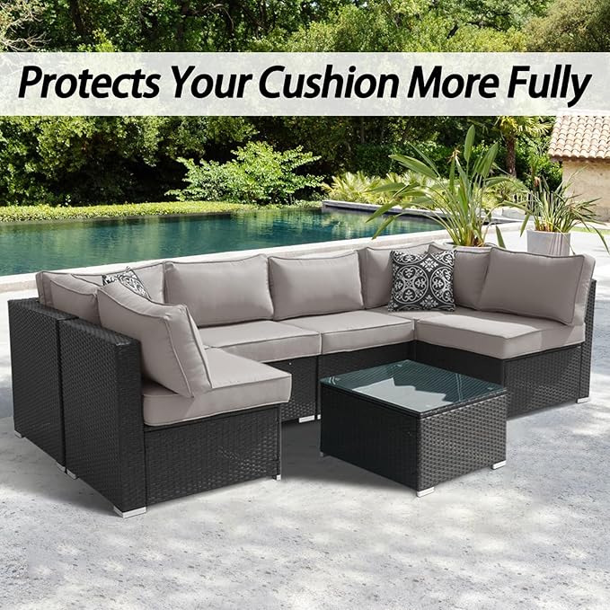 14Pcs Patio Cushion Covers Replacement Splashproof UV-Resistant Inelastic Covers with Zippers, Max Compatible 24.8x24.8x3.54inch Patio Cushion, for 7 Pcs Outdoor Patio Furniture Sets
