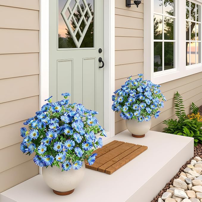 Blue Artificial Morning Glory Flowers for Outdoor Planters, Premium UV Resistant Silk Faux Flowers for Porch, Hanging Basket & Window Box, Lifelike Floral Arrangement, No Pot 13.3“ 8 Bundles