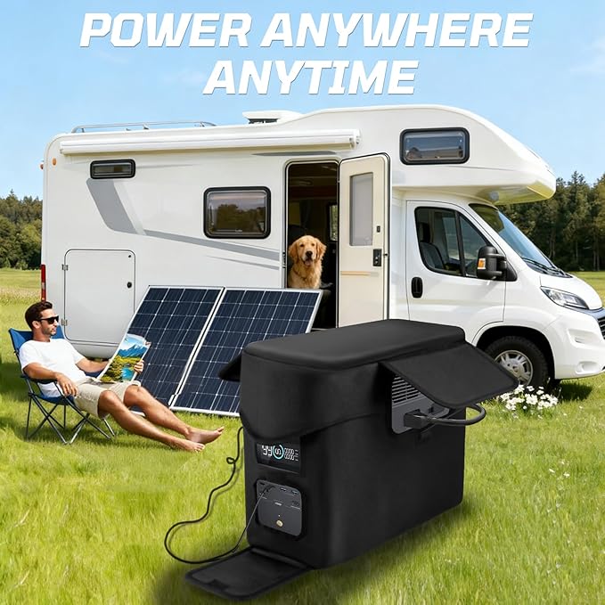Heavy-Duty Protective Cover Compatible with EcoFlow DELTA 2 Max & Extra Battery, 1680D Waterproof Dustproof Storage Case with Side Accessory Pocket, Precision Fit for Outlets & Ventilation (Black)