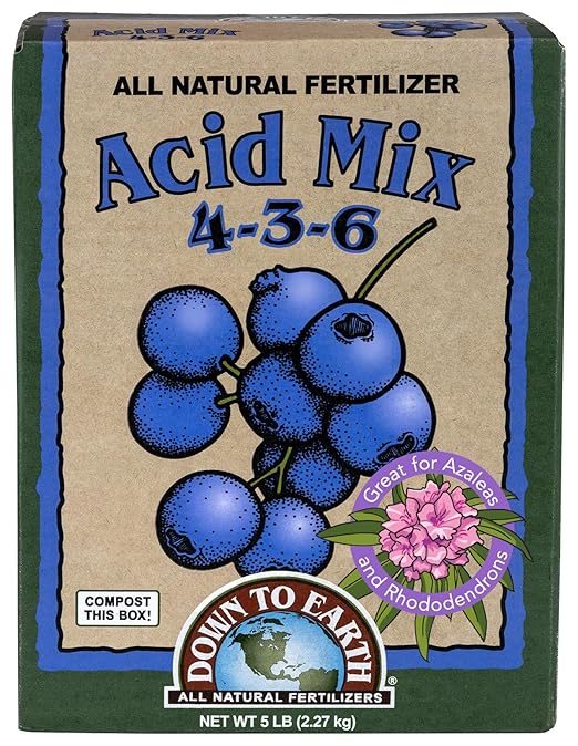 Down To Earth All Natural Fertilizers Organic Acid Mix - Plant Food for Blueberries, Raspberries, Azaleas and Rhododendrons 4-3-6, 5 lb