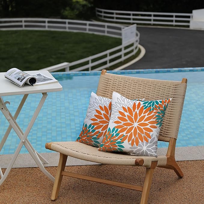 DFXSZ Orange Flower Pillow Covers 20x20 Inch Set of 2 Fall Throw Pillows Outdoor Waterproof Decor for Living Room Sofa Patio Funiture Garden Floral Polyester Pillow Covers 002N20