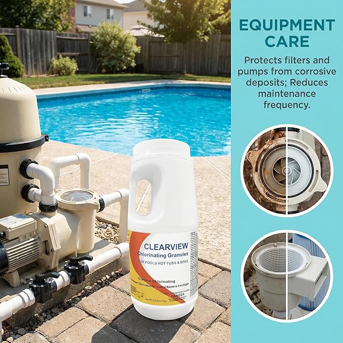 ClearView Chlorine Granules 2.2 Lbs for Swimming Pools, Pool Chlorine Shock Granular Sanitizer for Spas, Fast Dissolving Chlorinating Granules for Hot Tubs