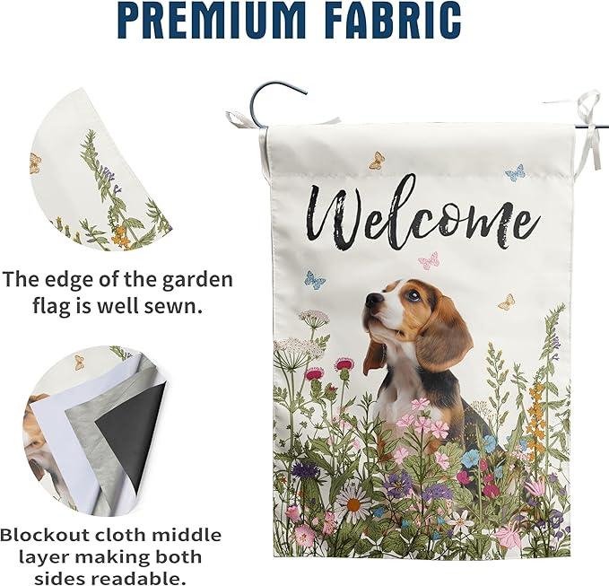 Floral Beagle Garden Flag Spring Summer House Flags 28 x 40 Double Sided Flower Dog Yard Flags for Outside Large Outdoor Welcome Flags