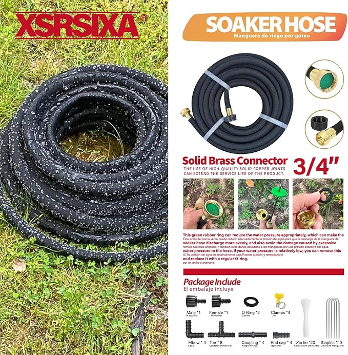 100FT Heavy Duty Soaker Hose – 1/2" Ultra-Flexible Rubber with Reinforced Core, 20% Stronger Stretch & Even Water Flow for Gardens, Lawns, Raised Beds (Drip Irrigation Hose Kit)