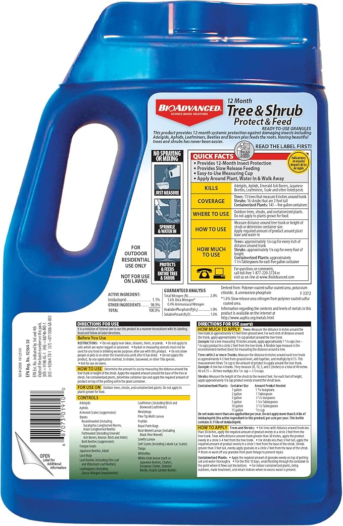 BioAdvanced 12 Month Tree and Shrub Protect and Feed, Granules, 10 lb, Insect Killer, Tree Fertilizer & Plant Food
