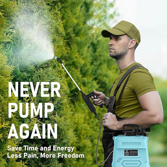 VASG Battery Powered Garden Sprayer 2 Gallon, 7.4V Powerful Electric Pump Sprayer, Weed Sprayer with USB Rechargeable Handle, 5 Mist Nozzles, Retractable Wand, Adjustable Strap for Lawn, Garden, Yard
