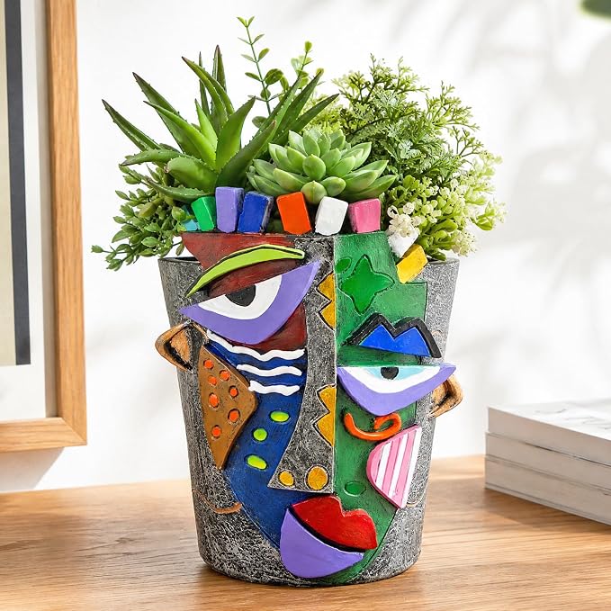 Mrlikale Abstract Face Planter Pots with Drainage Hole for Indoor Plants | 4.7 Inch Hand-Painted Funny Face Flower Pot for Succulents, Shelves, Desks, and Modern Home Decor