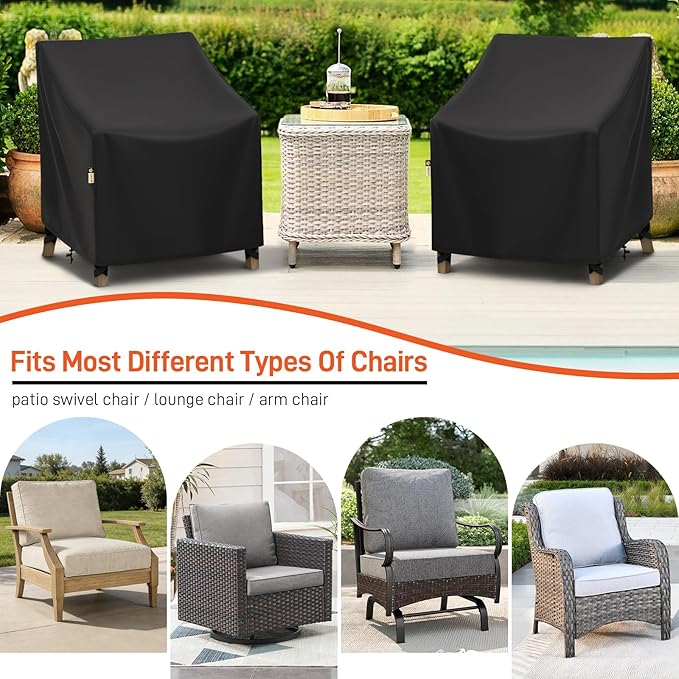 Arcedo Outdoor Chair Covers Waterproof 2 Pack, Patio Lawn Arm Lounge Chair Cover for Outdoor Furniture All Weather Protection - 35" W x 38" D x 31" H, Black