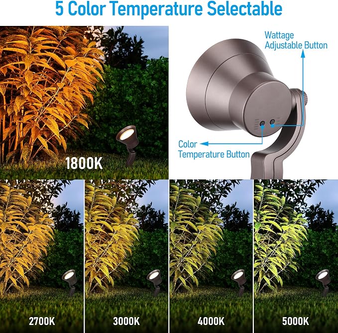 LEONLITE 12W/7.3W/3.7W Dimmable 5CCT LED Low Voltage Landscape Lights, Wall Wash Landscape Lighting Outdoor, 12V Landscape Spotlight, ETL, Aluminum, IP65 Waterproof, Pack of 4
