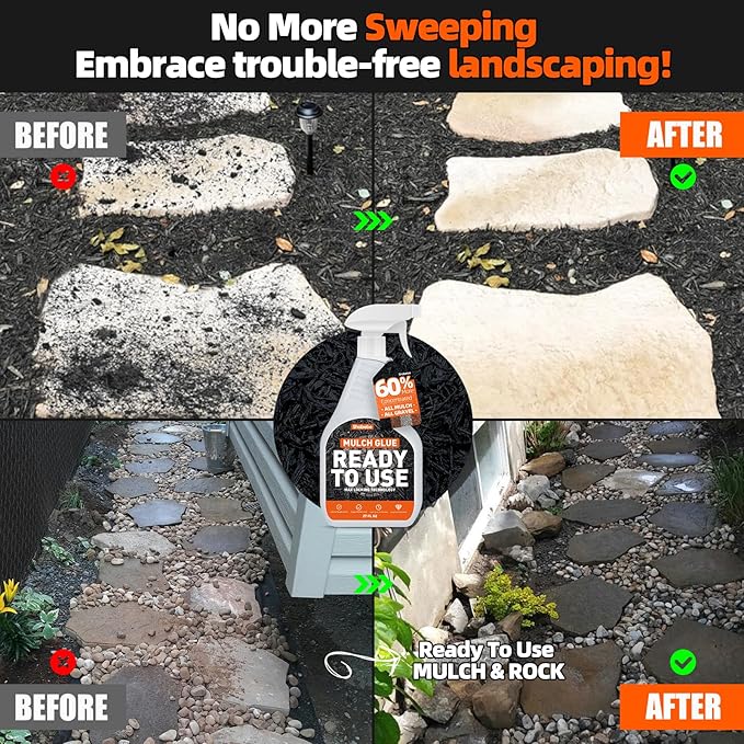Mulch Glue with Sprayer -Ready to Use Binder for Landscaping, Fast-Dry No Dilution Landscape Glue Spray for Rocks, Binder, Mulch Lock and Pea Gravel Stabilizer 54OZ