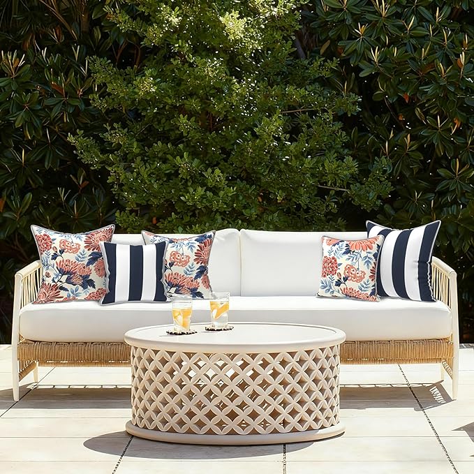 LVTXIII Outdoor Throw Pillows 18x18 Patio Waterproof Square Pillows with Piping Fade Resistant Accent Pillow for Spring Summer Garden Decoration, Set of 2, Red Chrysanthemum