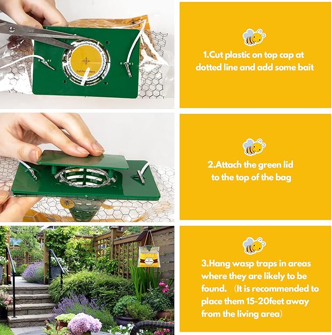 6 Pack Disposable Wasp Traps Outdoor Hanging Yellow Jacket Trap Carpenter Bee Traps for Outside Wasp and Hornet Traps Catcher Killer for Fly, Insects and Bug Outdoor Hanging Bag