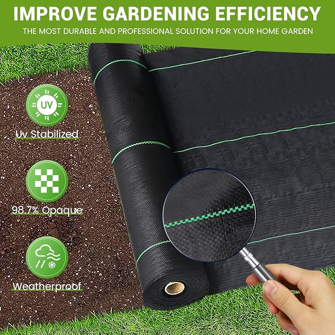 4FT x 100FT Weed Barrier Landscape Fabric Heavy Duty, 3.2oz Gardening Weed Control Mat, Ground Cover Weed Block Gardening Mat, Woven Garden Cloth for Underlayment, Commercial Driveway Fabric