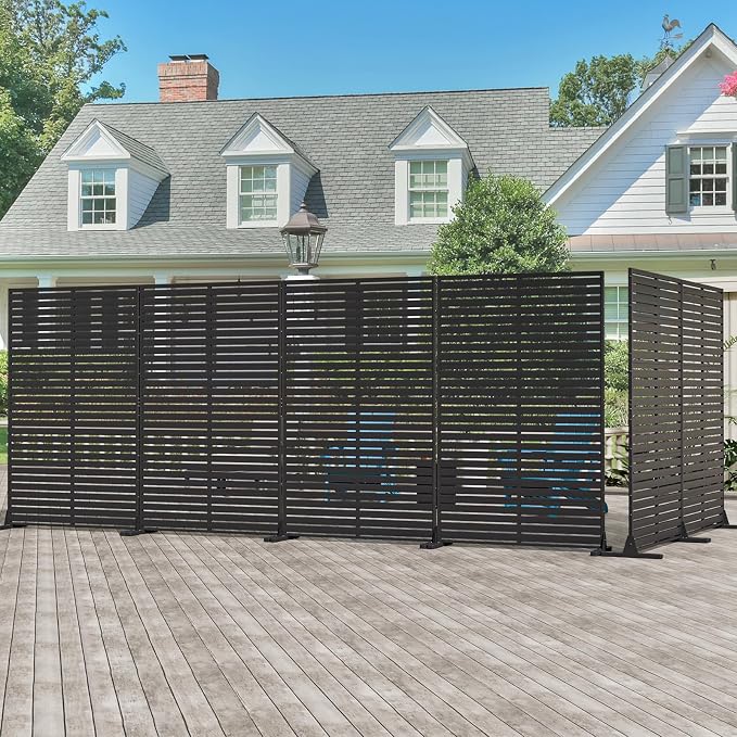 Privacy Screen Outdoor 72" Freestanding Privacy Panel with Stand, HDPE Decorative Privacy Fence with Louver Pattern, Air Conditioner Fence, Patio Divider Privacy Screens for Outside, Balcony
