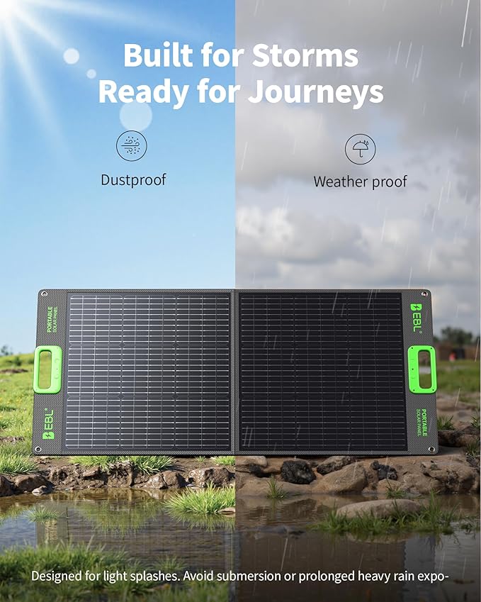 EBL Solar Panel 100W Portable Solar Panel (Upgraded) for 240/300/500/1000/1500/2000 Power Station, with Adjustable Kickstand and Parallel Cable, Waterproof IP65 for Outdoor Camping Hiking RV Trip