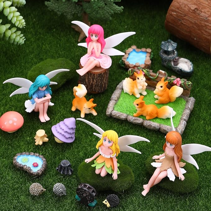 Fairy Garden Accessories 25Pcs - Miniature Garden Ornaments Landscape Decorations Mini Fairy Figures Animal Plant Furniture Set for DIY Terrarium Potted Plants Dollhouse Decor