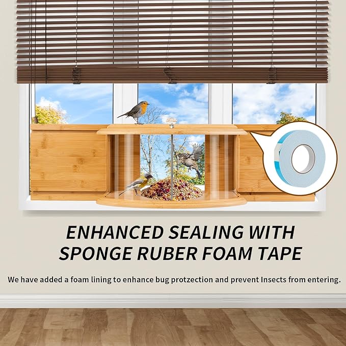 Window Bird Feeder Birdwatching Indoors,180° Ultimate Clear View Wild Bird Feeder Brings Nature's Beauty to Your Home/Office Hanging Bird Feeder House Bamboo Nature