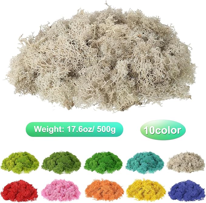 uxcell Preserved Reindeer Moss, 17.6oz Fake Moss for Crafts Artificial Dried Moss for Decoration Terrariums Potted Plants, Cream