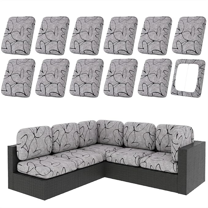 hyha 12Pcs Patio Cushion Covers, Stretch Outdoor Couch Cushion Covers, Washable Outdoor Chair/Sofa Slipcovers for Patio Furniture Cushions Protector with Elastic Bottom(Plain Art,Cover Only)