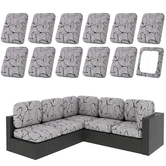 hyha 12Pcs Patio Cushion Covers, Stretch Outdoor Couch Cushion Covers, Washable Outdoor Chair/Sofa Slipcovers for Patio Furniture Cushions Protector with Elastic Bottom(Plain Art,Cover Only)