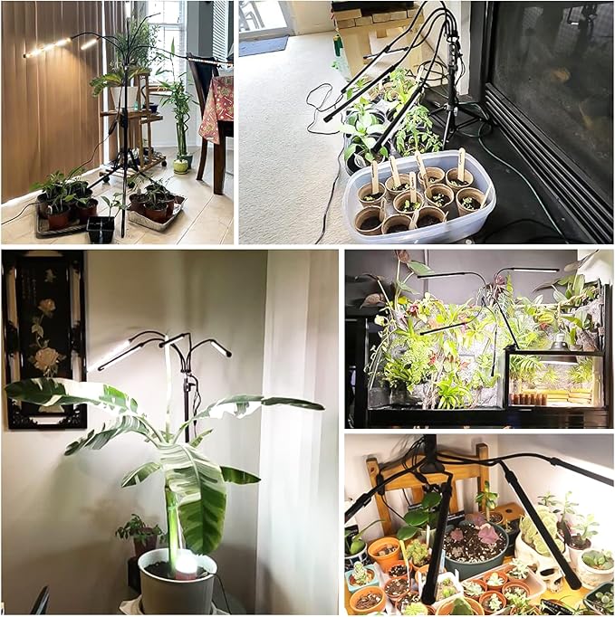 Garpsen Grow Lights for Indoor Plants, 5 Heads Full Spectrum Grow Light with Adjustable Tripod Stand, 100PCS LEDs Plant Light for Indoor Plants with 6/12/16H Timer and 3 Light Modes(No Clip)