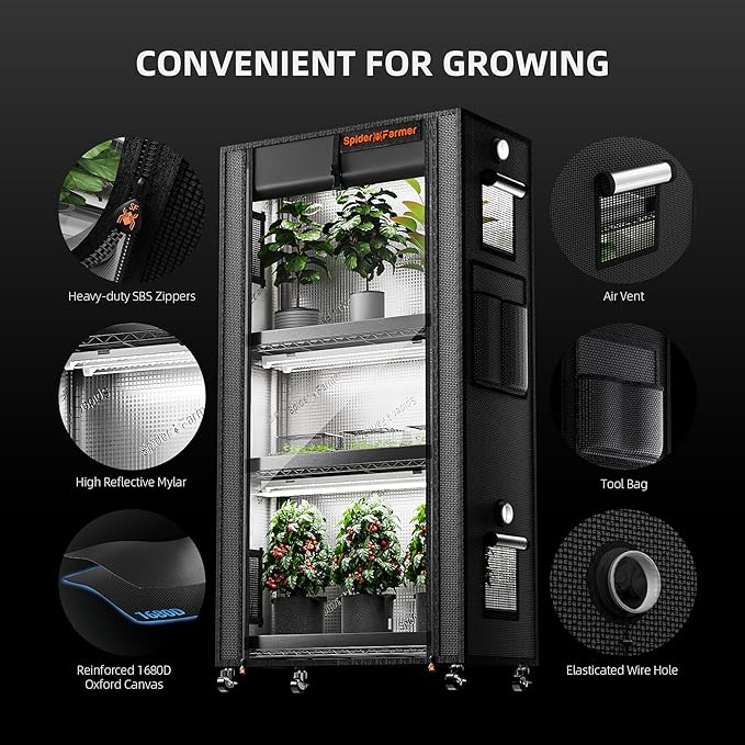 Spider Farmer 2026 Plant Stand with Grow Lights, 4-Tier Plant Shelf with 6Pcs 2ft Full Spectrum LED Lamp and Grow Tent, for Veg Seed Starting Plants Growth Greenhouse 28Lx14Dx59H (Update)