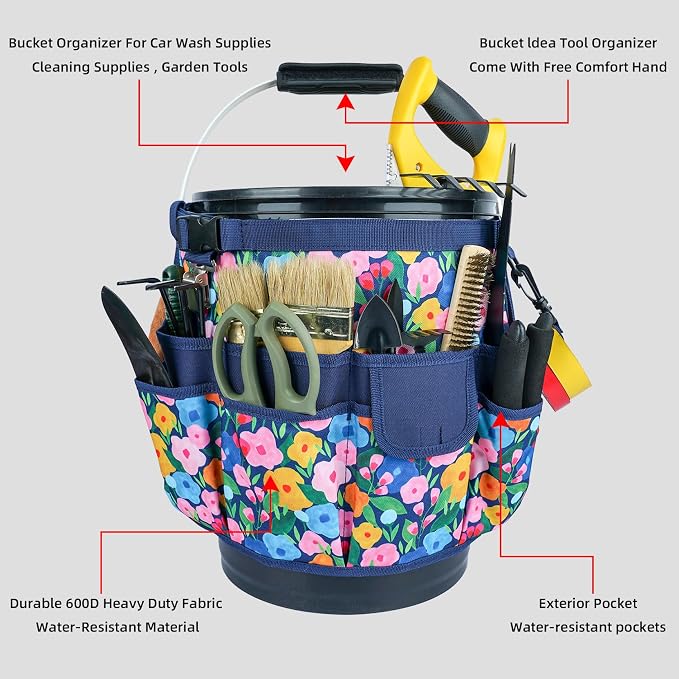 MELOTOUGH Bucket Caddy Organizer Bucket Tool Organizer for Garden Tools, Mini Kneeling Pad with Carabiner Clip, Portable 1 Inch Thick NBR Foam Kneeling Pads for Work Construction, Mechanics, Plumbers
