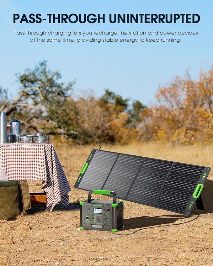 999Wh Solar Generator 1000W (Peak 2000W), Portable Power Station with Pure Sine Wave AC Outlet, 60W USB-C PD Fast Charging, 10-Port Hub for RV Camping, Home Backup, Emergency & Off-Grid Living