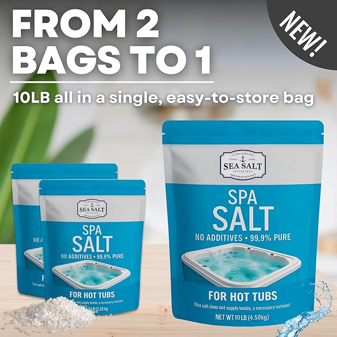 Hot Tub Spa Salt for Water Systems & Chlorine Generators, Pool Salt for Hotspring, Jacuzzi, Caldera, Ace, & Freshwater, 10 Lbs/500 Gallons