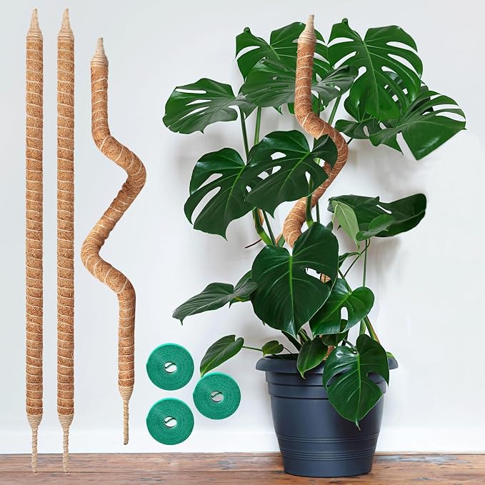 3-Pack 35in Bendable & Sturdy Plant Moss Pole for Monstera, Gifts for Plant Lovers, Pothos Vines, Philodendron, Fishbone Cactus & Indoor Tropical Houseplants, Coco Coir