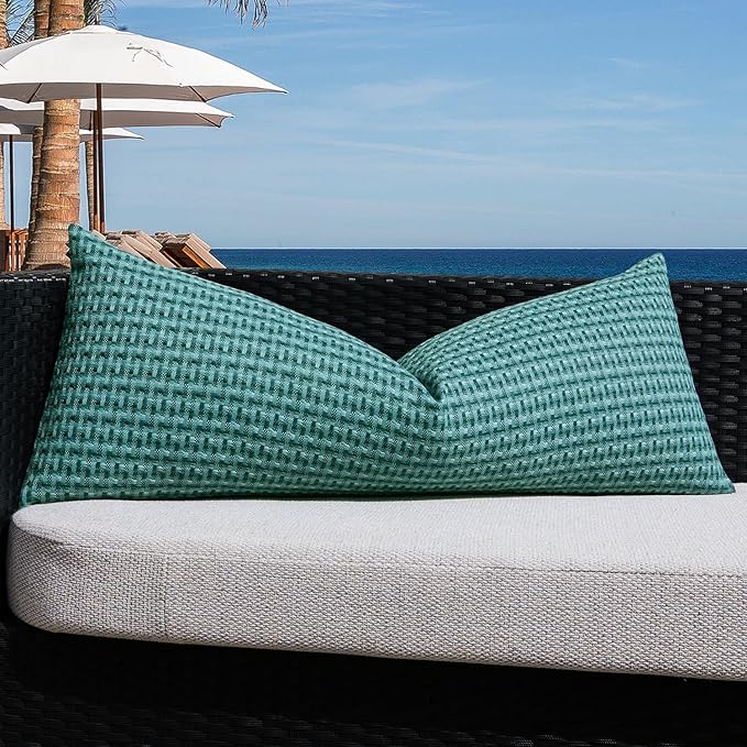 Kevin Textile Outdoor Waterproof Throw Pillow Covers 14x36 Inch Pack of 1 Boho Farmhouse Decorative Long Lumbar Cushion Covers for Garden Patio Tent Balcony Bench Couch Sofa, Teal