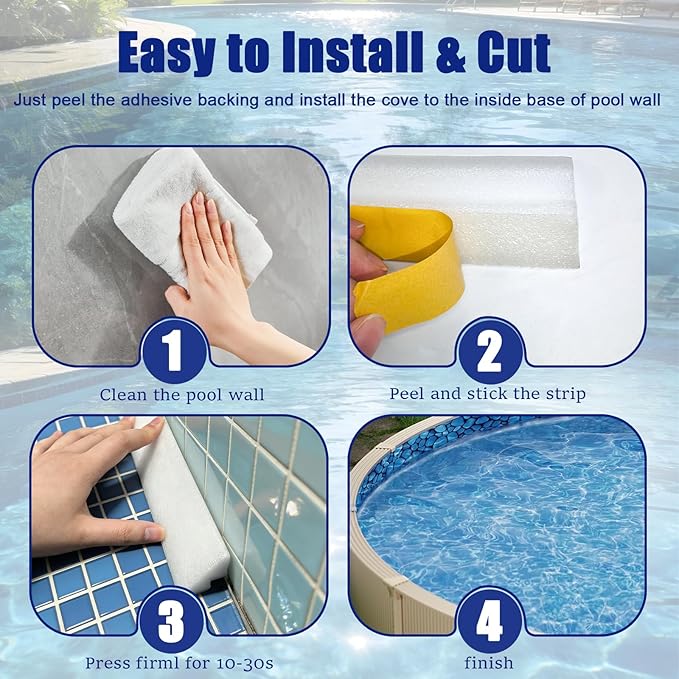 60PCS Peel and Stick Pool Cove, Closed Cell Foam Above Ground Pool Cove with Adhesive Backing, 24' Round Pool Liner Protection, Prevents Pool Liner Wear & Tear, Easy DIY Installation