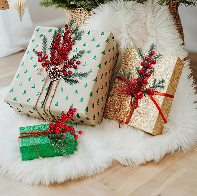 Christmas Floral Flowers Picks Artificial Red Berry Stems with Pinecones Pick and Sprays for Christmas Tree Wreath Winter Car Room Holiday Decorations 9 Pack