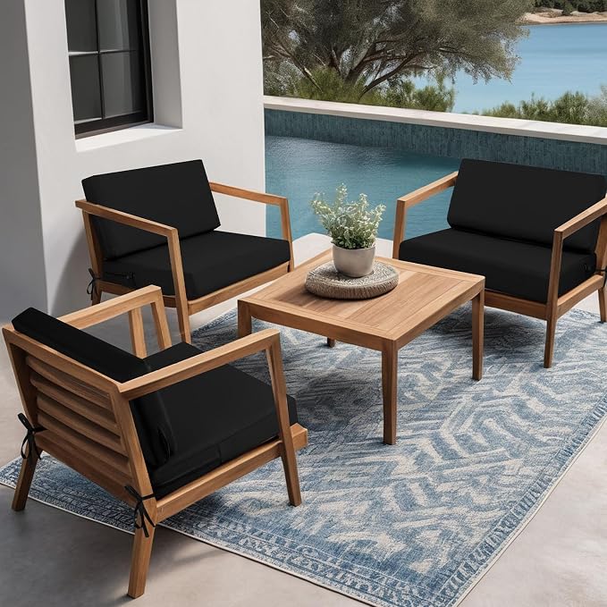 idee-home Outdoor Chair Cushions for Patio Furniture, Outdoor Seat Cushion | Waterproof Hampton Bay Deep Seat Replacement Couch Chair Cushions for Garden Backyard Black 26.5 x 26.5